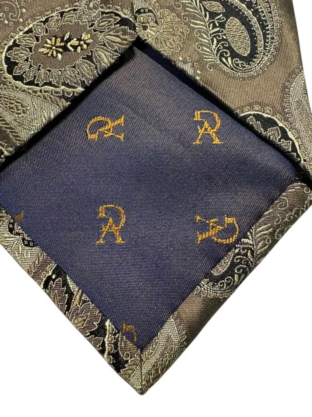 Men's Paisley Silk Tie in Olive Green and Black